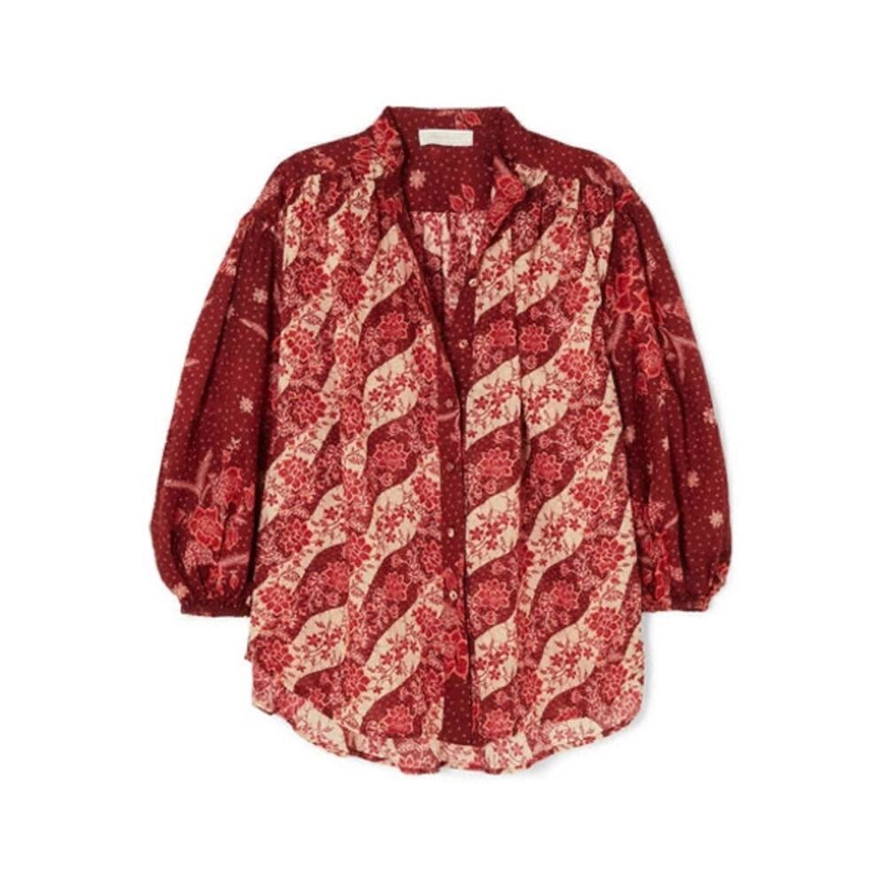 Zimmermann Eyes On Summer Floral Printed Blouse Burgundy/Cream Size US 4 - Picture 2 of 9